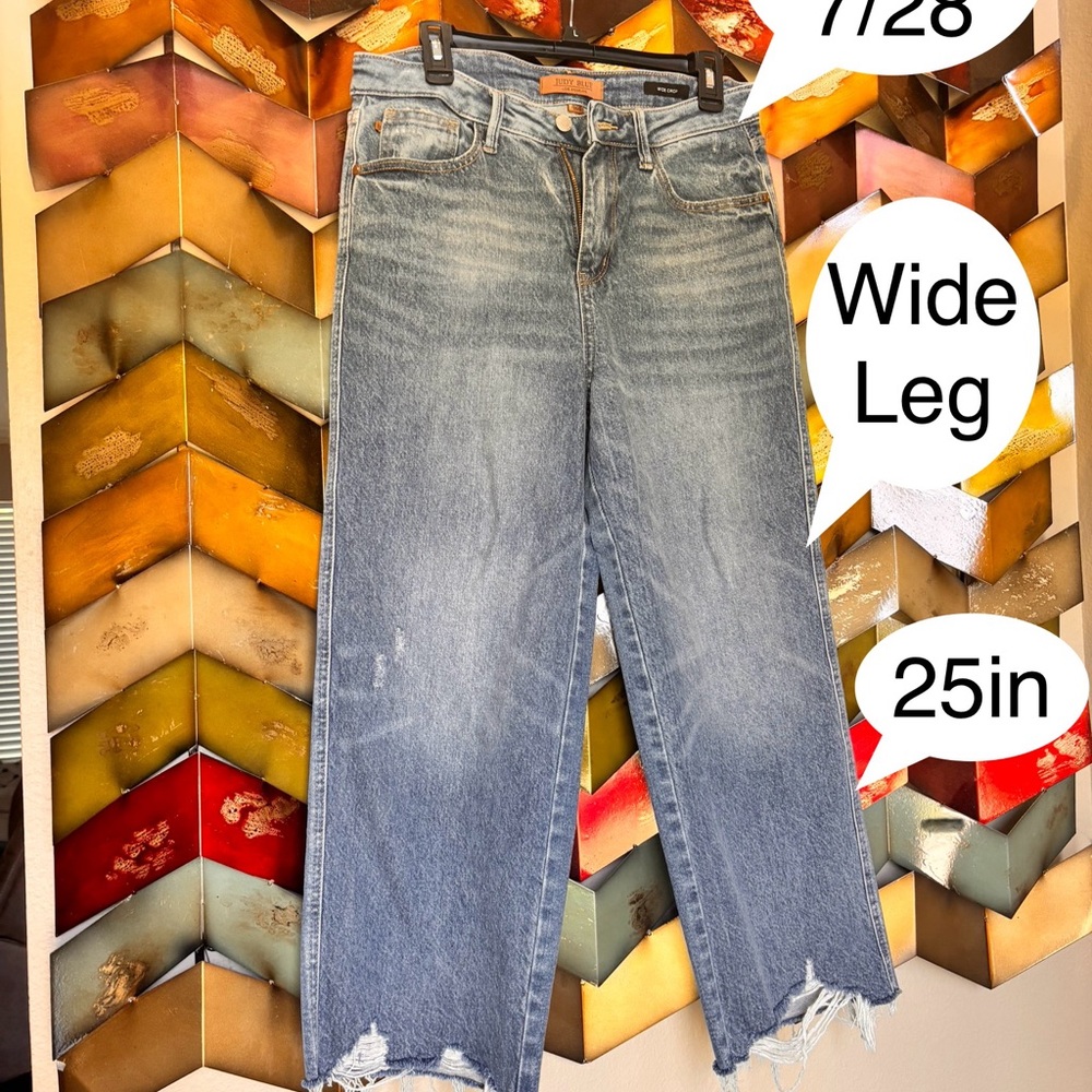 Judy Blue Distressed Wide Leg Jeans - Light Blue